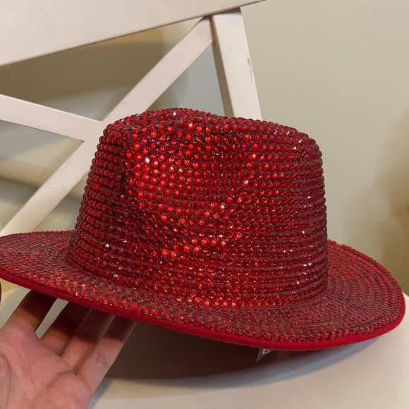Glamorous Red Rhinestone Fedora - Picture 4 of 6